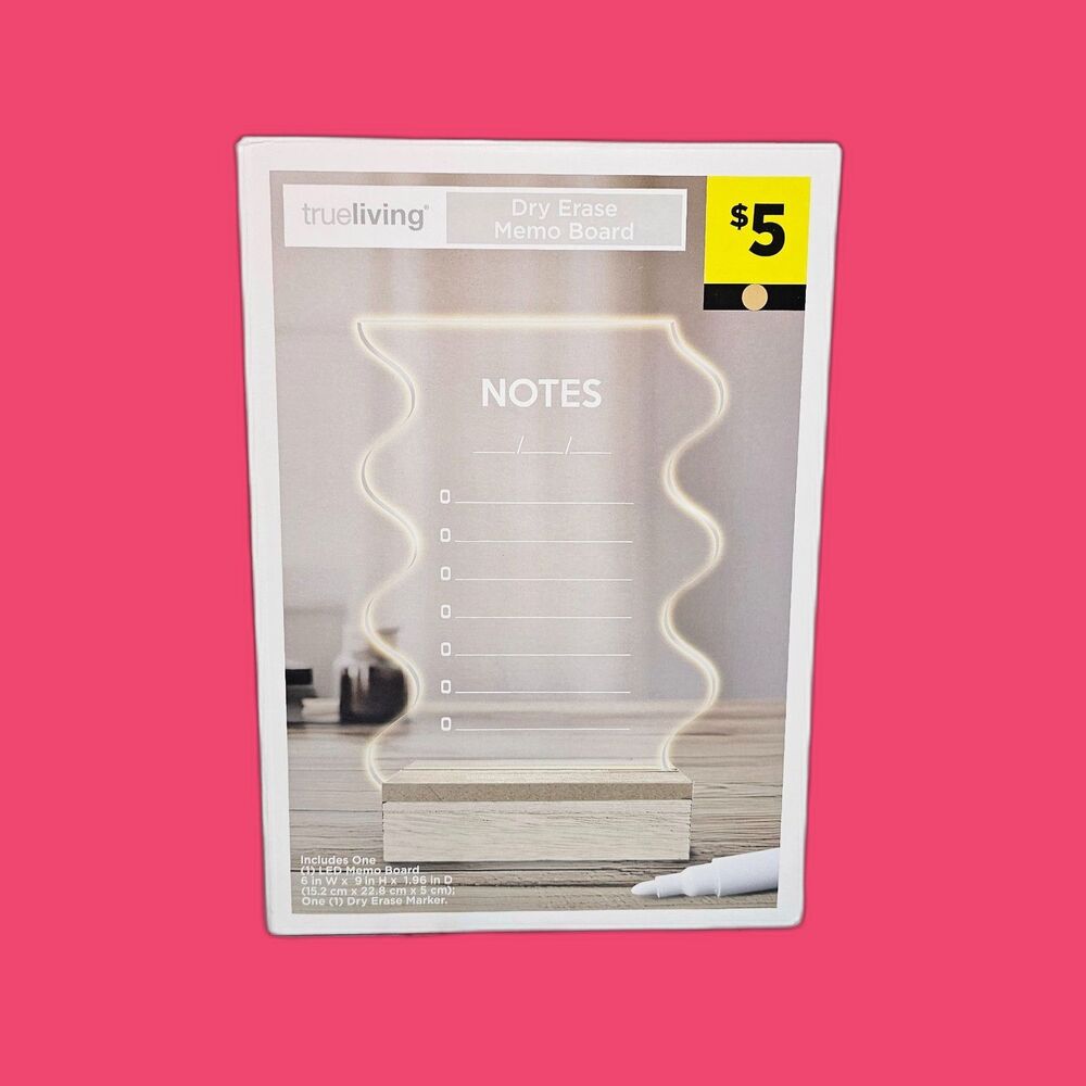 True Living Dry Erase Memo Board LED Acrylic Notes Board w/ Marker Wood Base NEW
